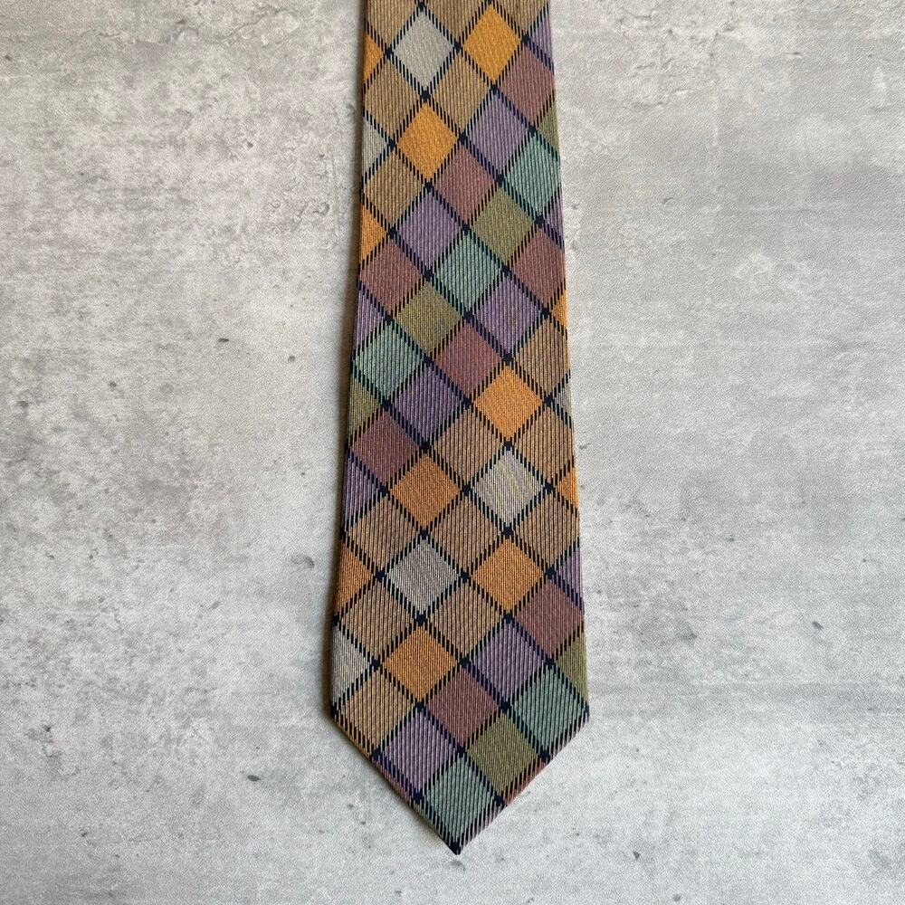 Vintage MISSONI Multi-Colored Silk Tie 80s 90s Pastel Plaid Handmade In Spain